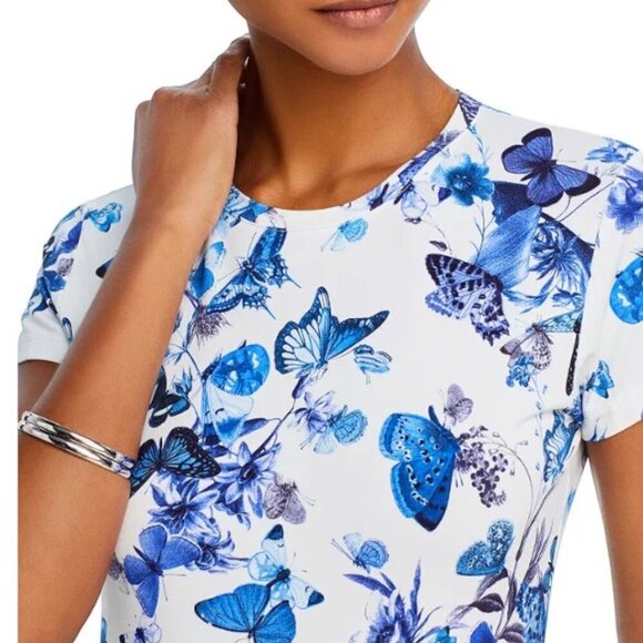 NEW L'AGENCE ressi short sleeve tee in white blue tonal butterflies Size XS - Picture 4 of 6